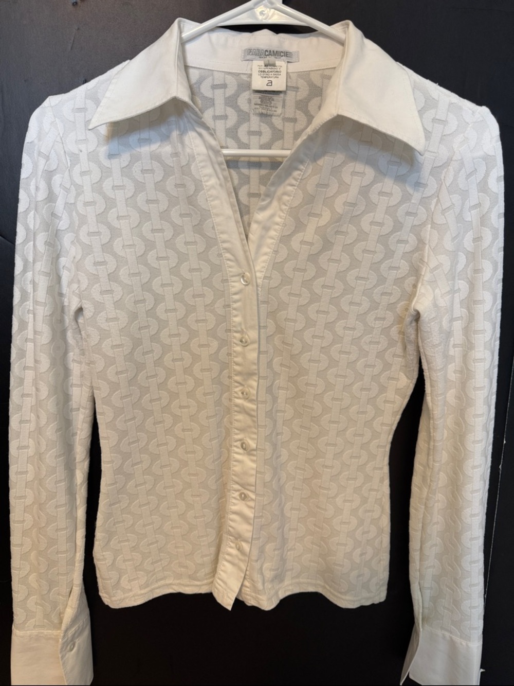 Naracamicie White Textured Button Down Shirt Made in Italy Tailored Cotton Top
